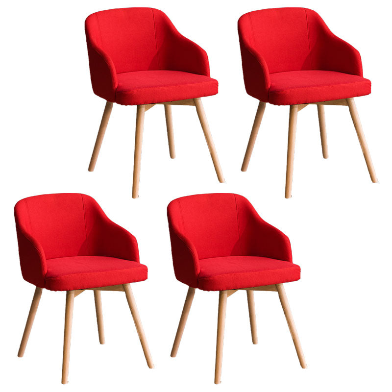 Contemporary Beech Solid Back Arm Chair Matte Finish Upholstered Dining Chair