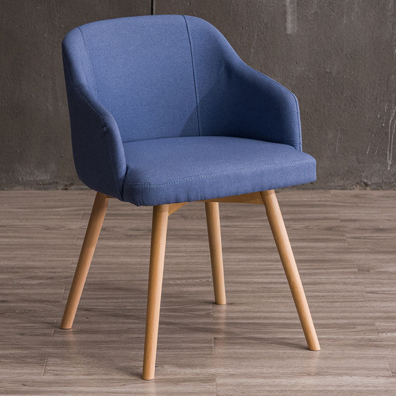 Contemporary Beech Solid Back Arm Chair Matte Finish Upholstered Dining Chair
