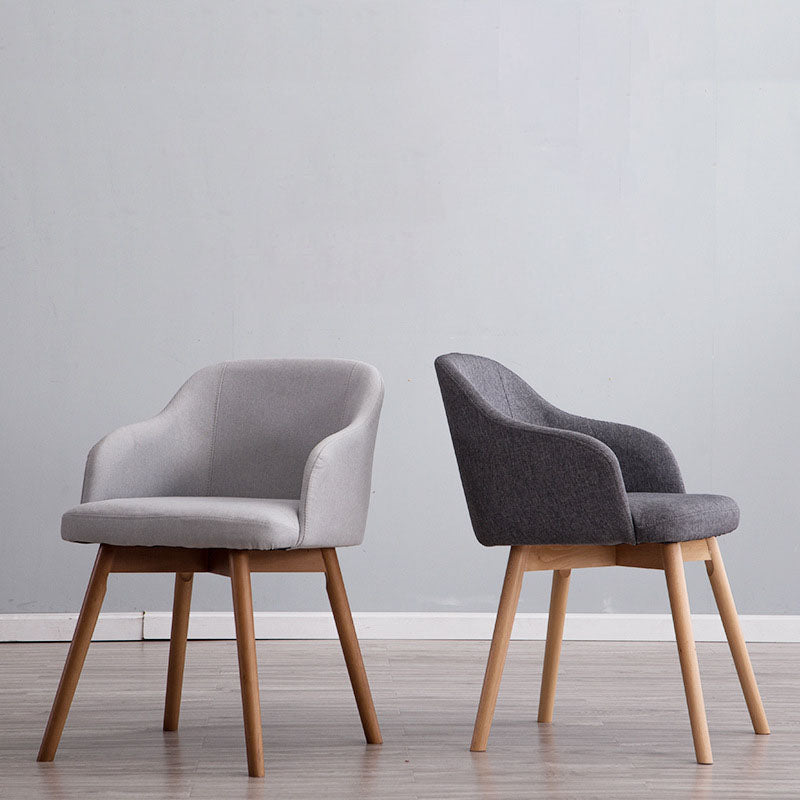 Contemporary Beech Solid Back Arm Chair Matte Finish Upholstered Dining Chair
