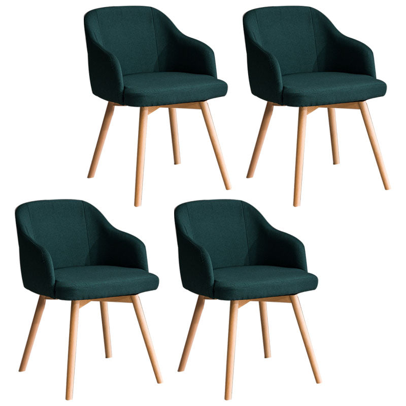 Contemporary Beech Solid Back Arm Chair Matte Finish Upholstered Dining Chair
