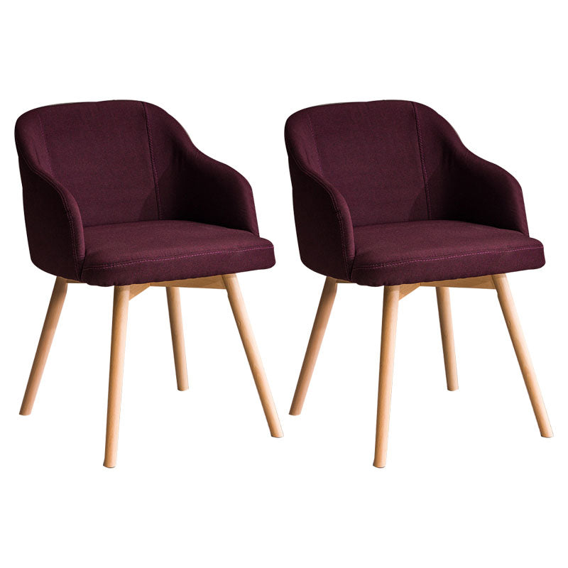 Contemporary Beech Solid Back Arm Chair Matte Finish Upholstered Dining Chair