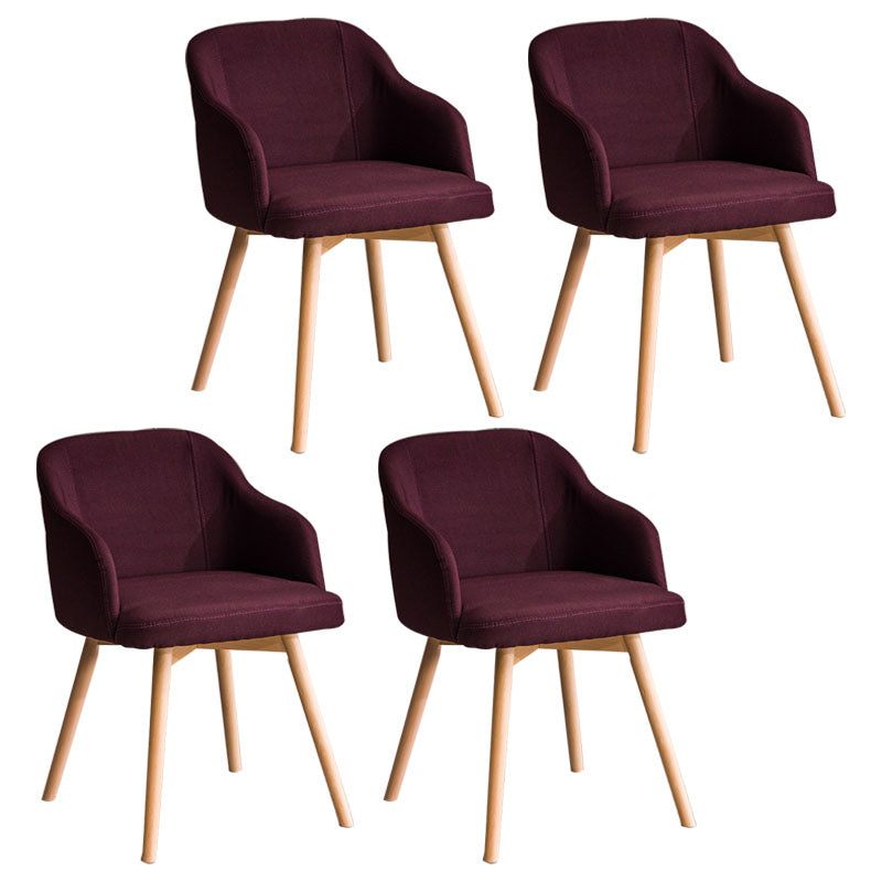 Contemporary Beech Solid Back Arm Chair Matte Finish Upholstered Dining Chair