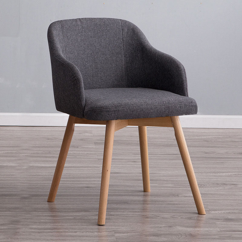 Contemporary Beech Solid Back Arm Chair Matte Finish Upholstered Dining Chair