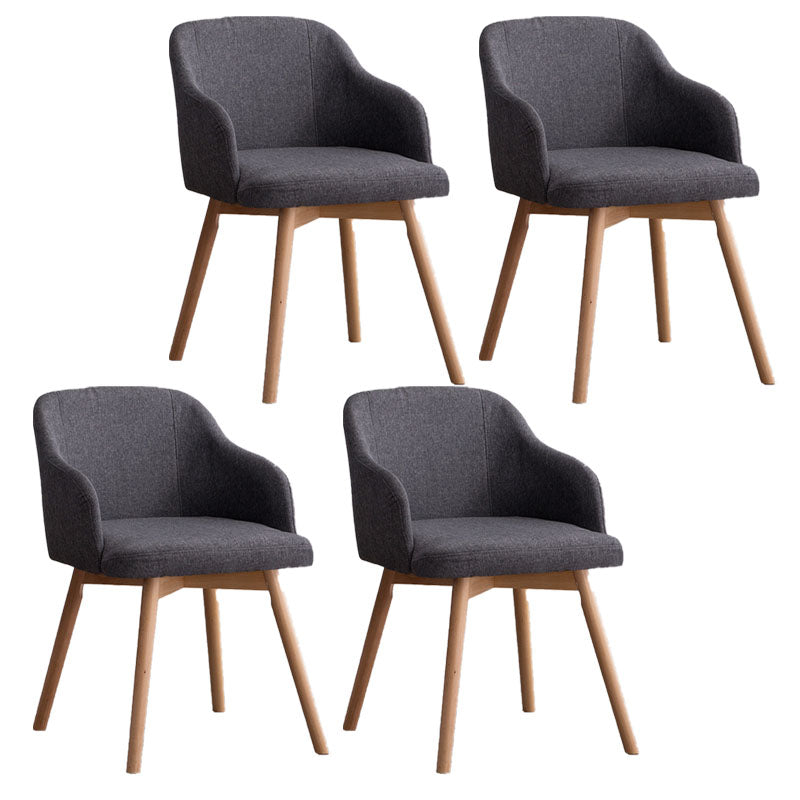 Contemporary Beech Solid Back Arm Chair Matte Finish Upholstered Dining Chair