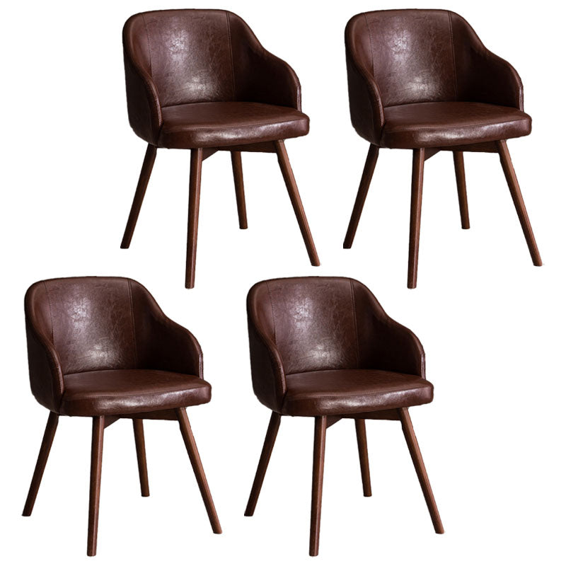 Contemporary Beech Solid Back Arm Chair Matte Finish Upholstered Dining Chair