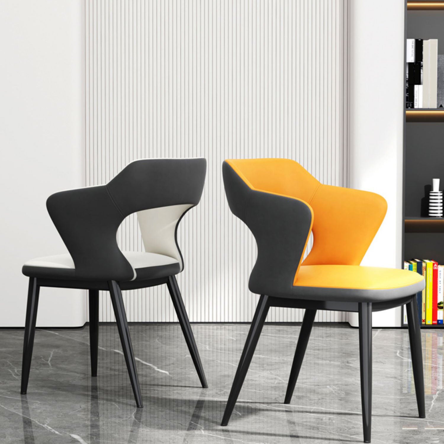Silla de comedor tapizada casera contemporánea con respaldo abierto y acabado mate