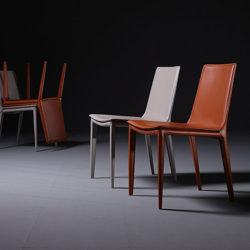 Silla de comedor sin brazos de cuero moderna Silla de comedor de metal para uso doméstico