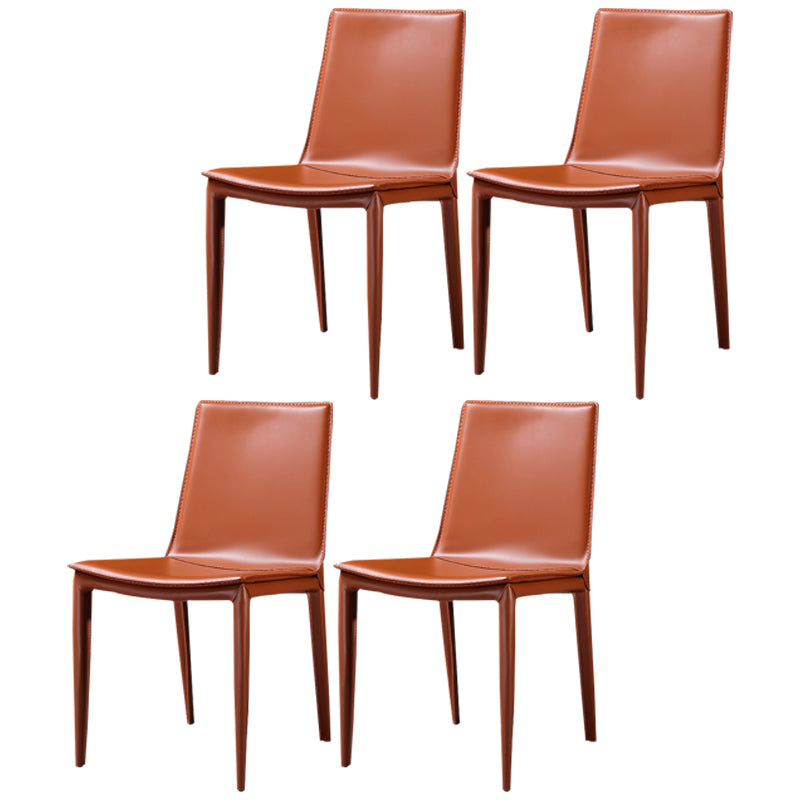 Silla de comedor sin brazos de cuero moderna Silla de comedor de metal para uso doméstico