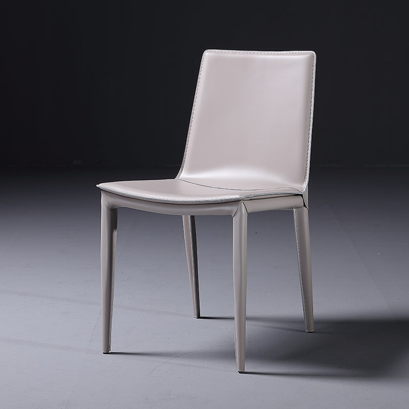 Silla de comedor sin brazos de cuero moderna Silla de comedor de metal para uso doméstico