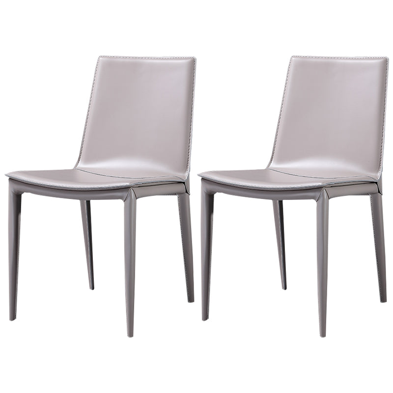 Silla de comedor sin brazos de cuero moderna Silla de comedor de metal para uso doméstico