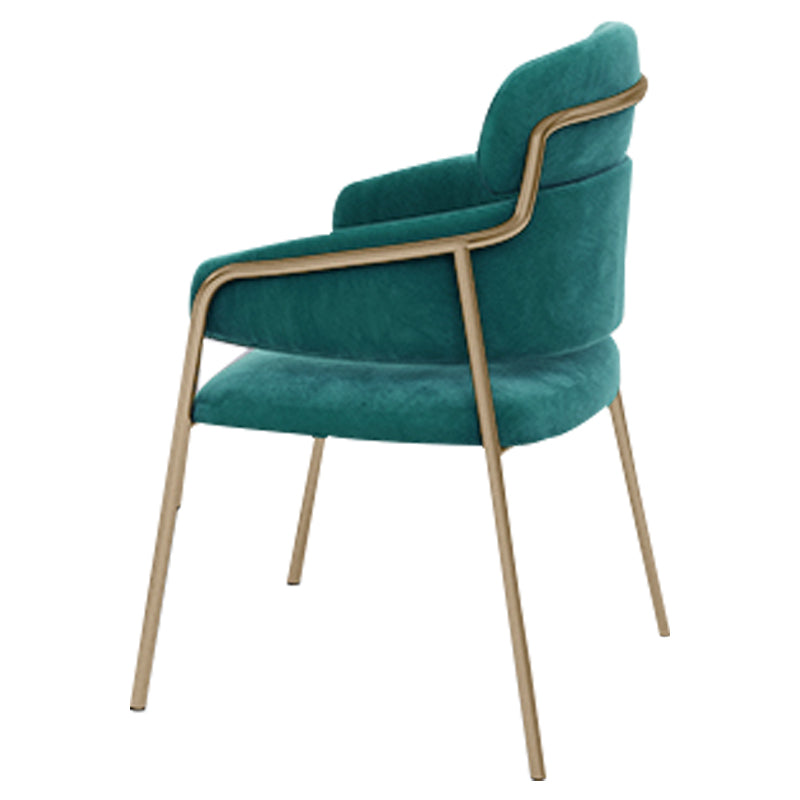 Sillas de comedor con brazo de terciopelo Glam, silla de comedor de metal para uso en restaurantes