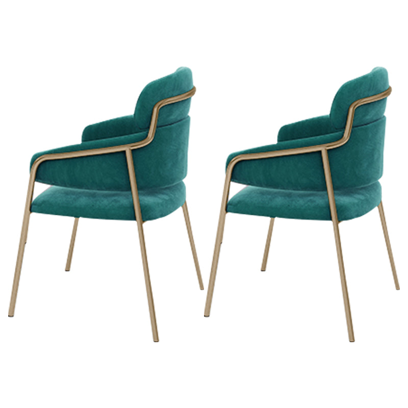 Sillas de comedor con brazo de terciopelo Glam, silla de comedor de metal para uso en restaurantes