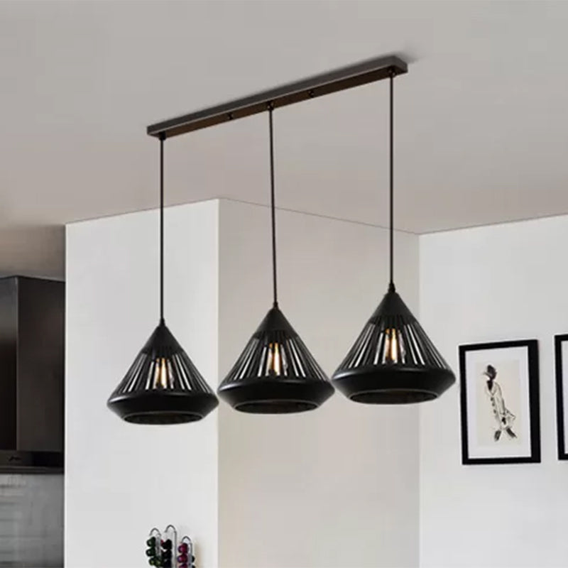 Luce a sospensione a soffitto conico 3 luci Light sospensione nera moderna per sala da pranzo