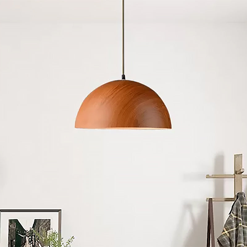 Aluminum Domed Pendant Lighting Contemporary 1 Head Balcony Suspension Light with Wood Design in Dark Brown/Light Brown