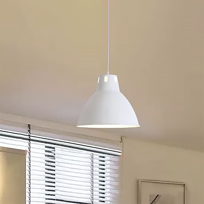 Metallic Black/White Ceiling Pendant Dome Shade 1 Head Industrial Height Adjustable Hanging Fixture