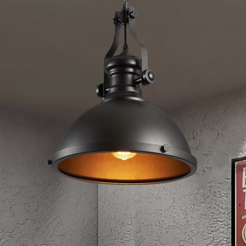 Dome Shade Metallic Ceiling Fixture Industrial Style 1 Light Dining Room Hanging Pendant Light