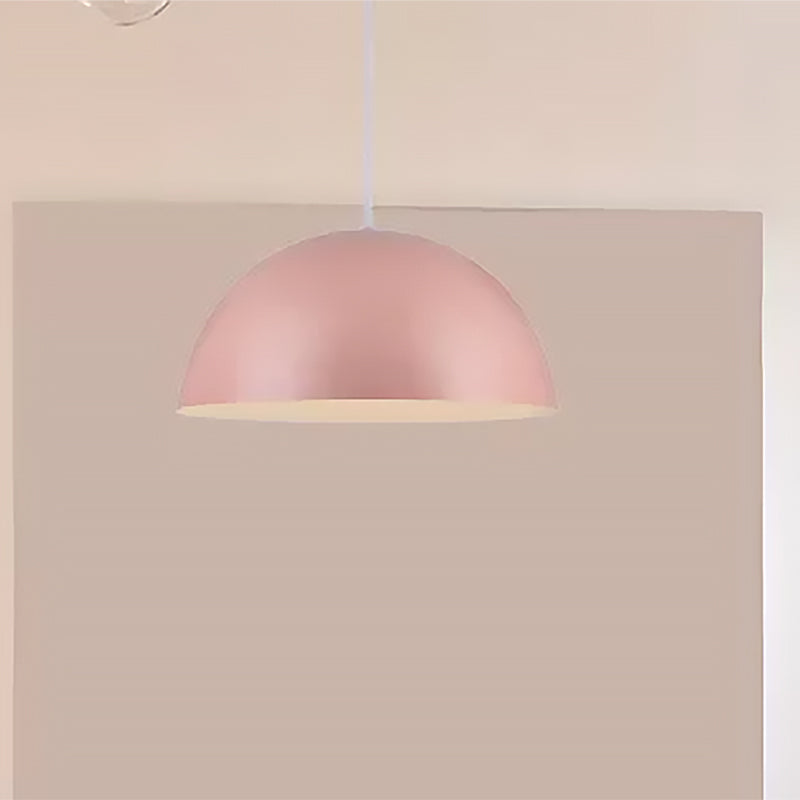 Nordic Style Bowl Pendant Lighting 1 Light Aluminum Suspended Light in Pink/Yellow for Living Room