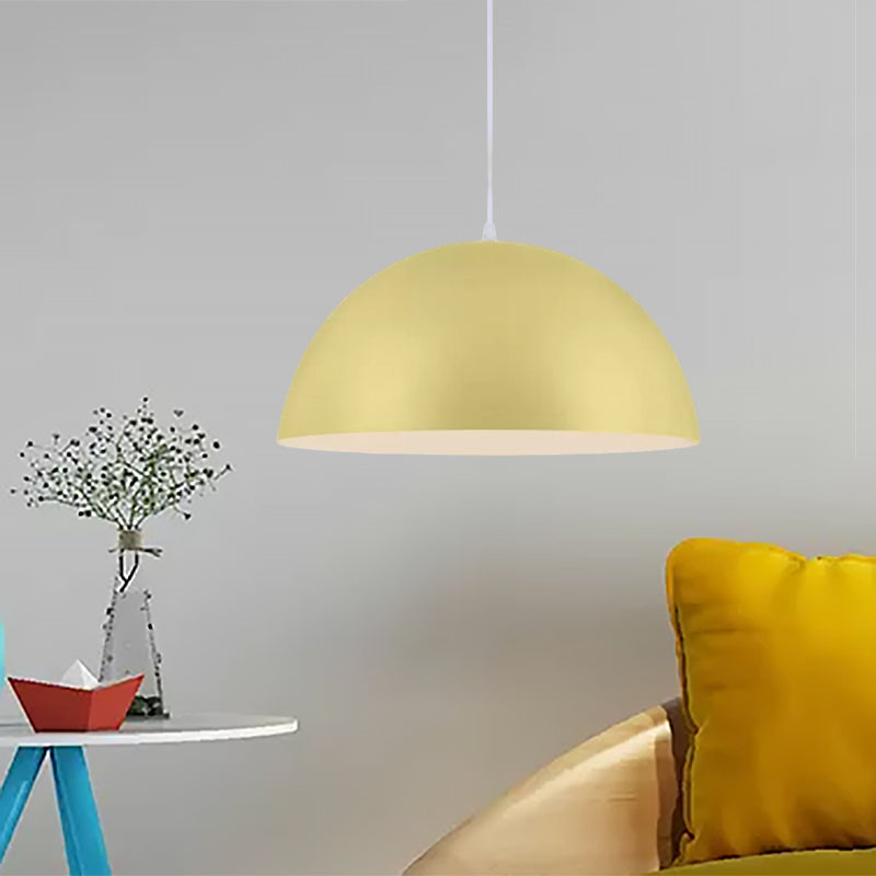 Nordic Style Bowl Pendant Lighting 1 Light Aluminum Suspended Light in Pink/Yellow for Living Room