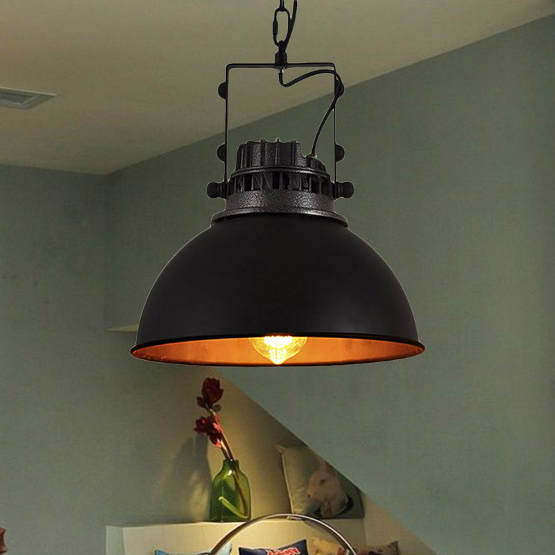 Dome Shade Restaurant Light Funghiture Industrial Metal 1 Bulb Black Black Bening Light