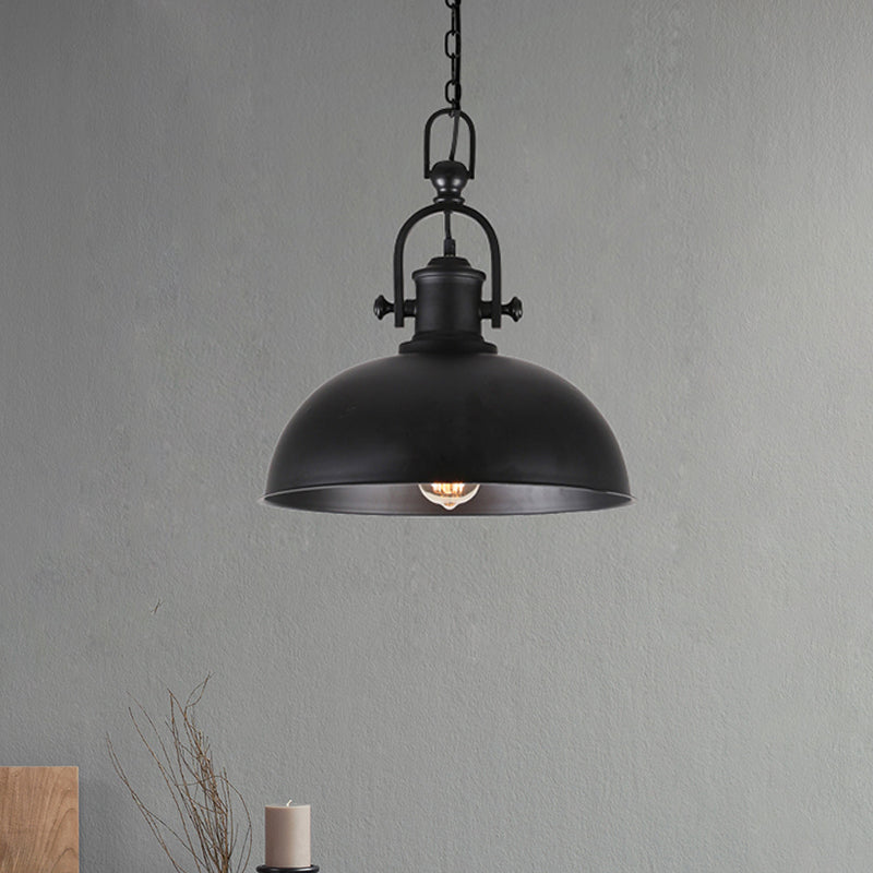 Bowl Shade Metal Pendant Light Industrial 1 Bulb Bedroom Hanging Light with 23.5" Adjustable Chain in Black