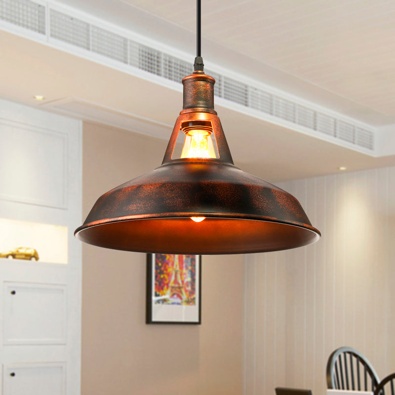 Metal Rust Pendant Light Fixture with Barn Shade 1 Bulb Rustic Style Hanging Lamp with Adjustable Cord, 10.5"/12"/15" Width