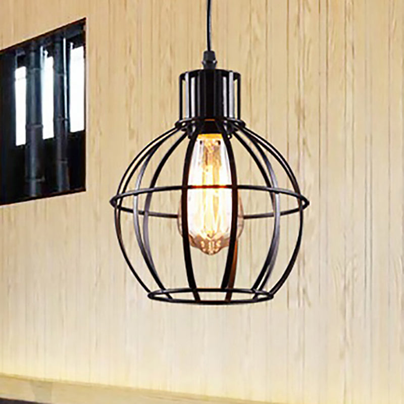 Schwarzes Finish 1 Glühbirne Anhänger hängende leichte Industrie -Metallkäfig -Käfig -Schatten Deckenlampe für das Restaurant