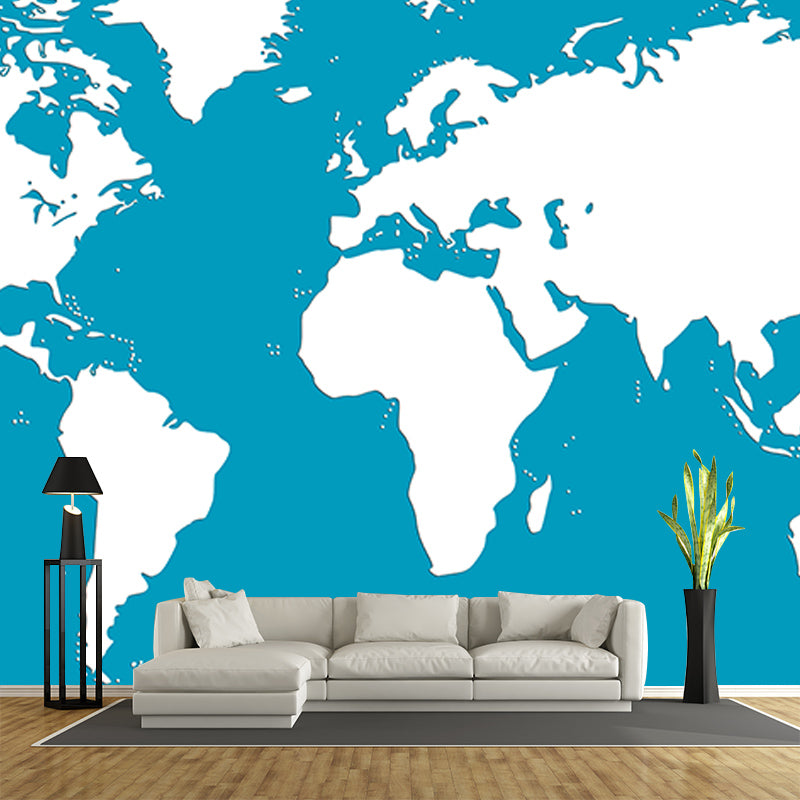 World Map Mildew Resistant Mural Wallpaper Illustration Sleeping Room Wall Mural
