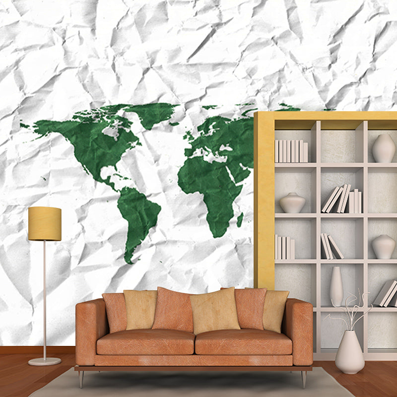 World Map Mildew Resistant Mural Wallpaper Illustration Sleeping Room Wall Mural