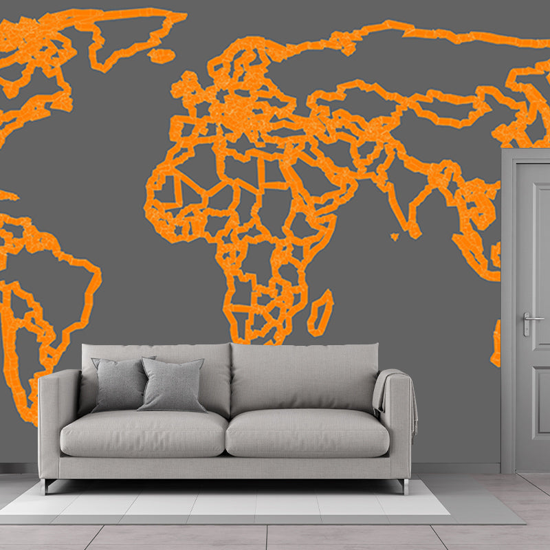 World Map Mildew Resistant Mural Wallpaper Illustration Sleeping Room Wall Mural
