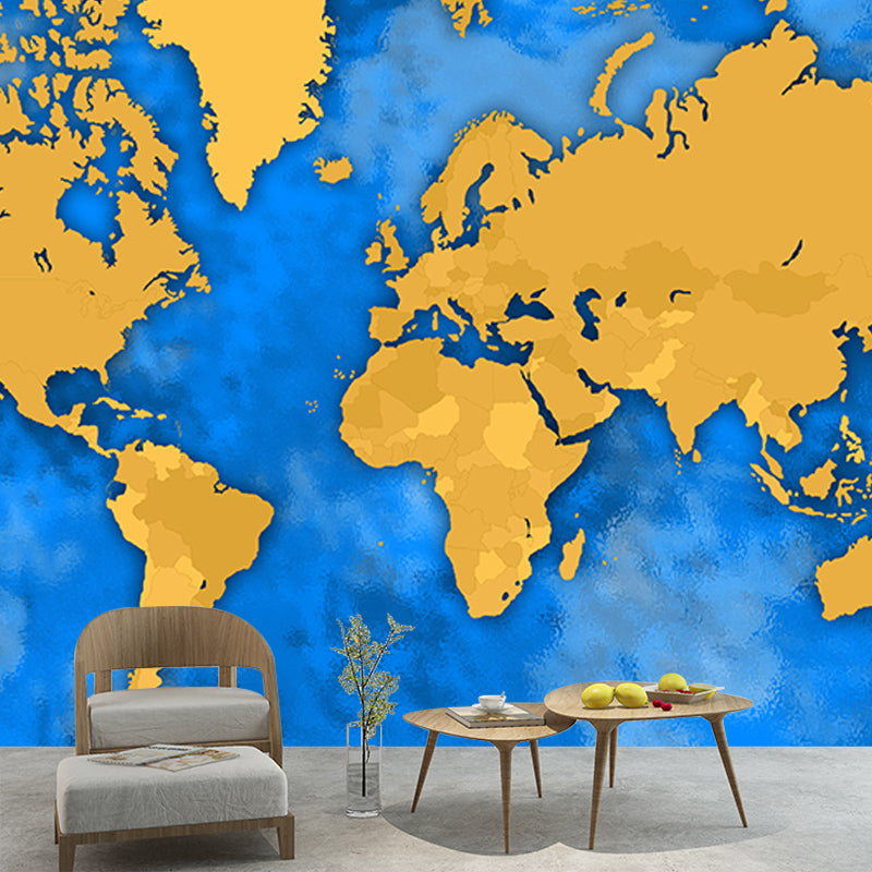 Illustration Stain Resistant Mural Wallpaper World Map Sitting Room Wall Mural
