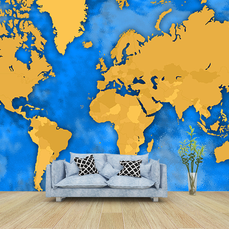 Illustration Stain Resistant Mural Wallpaper World Map Sitting Room Wall Mural