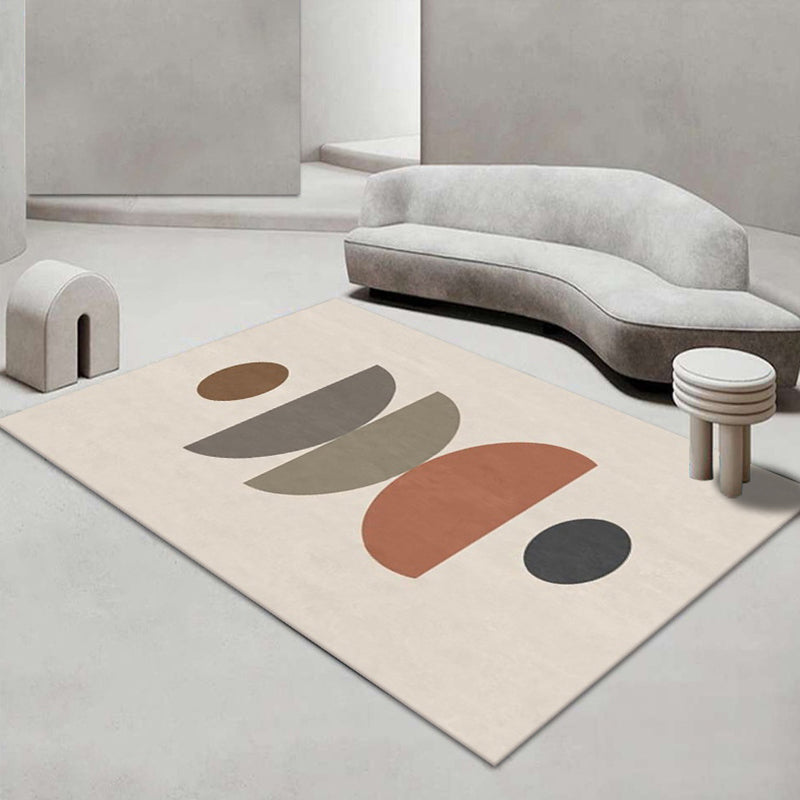 White Circle Rug Polyester Contemporary Rug Stain Resistant Rug for Living Room
