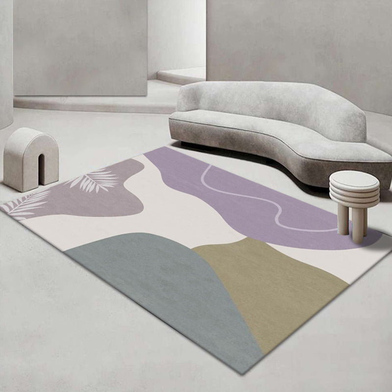 White Circle Rug Polyester Contemporary Rug Stain Resistant Rug for Living Room