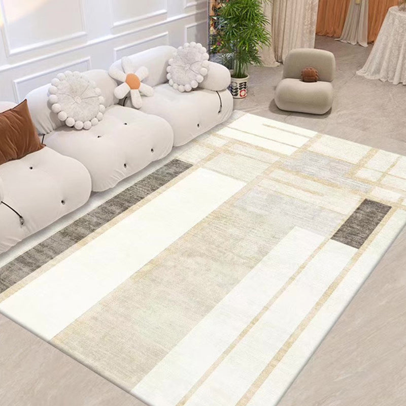 Light Brown Striped Rug Polyester Casual Rug Non-Slip Backing Rug for Living Room