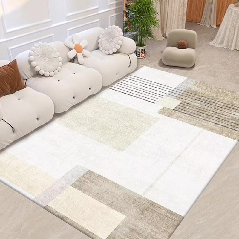 Light Brown Striped Rug Polyester Casual Rug Non-Slip Backing Rug for Living Room