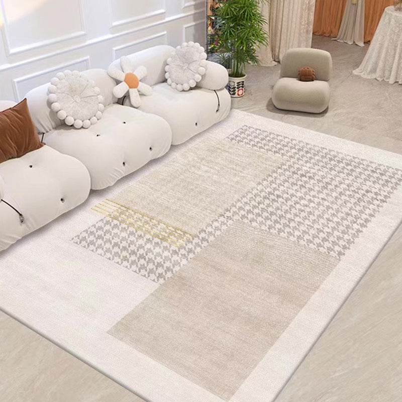 Light Brown Striped Rug Polyester Casual Rug Non-Slip Backing Rug for Living Room