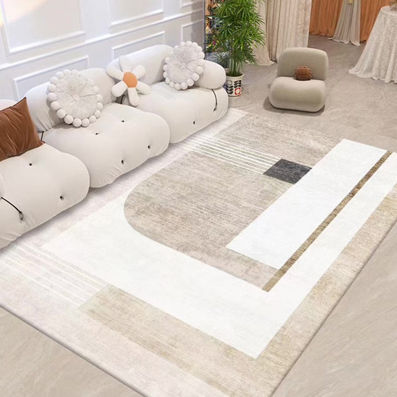 Light Brown Striped Rug Polyester Casual Rug Non-Slip Backing Rug for Living Room