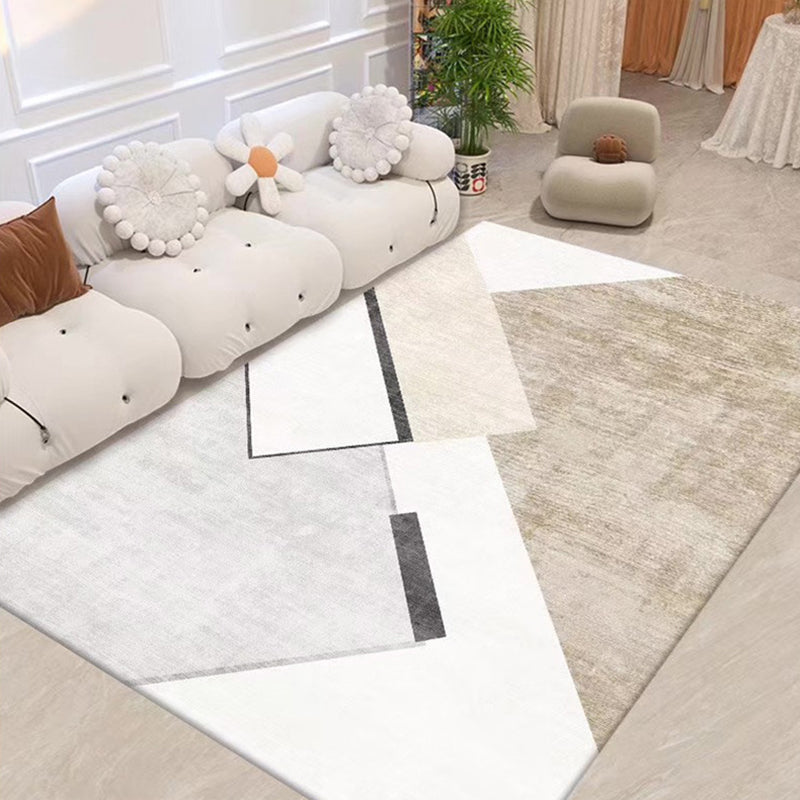 Light Brown Striped Rug Polyester Casual Rug Non-Slip Backing Rug for Living Room