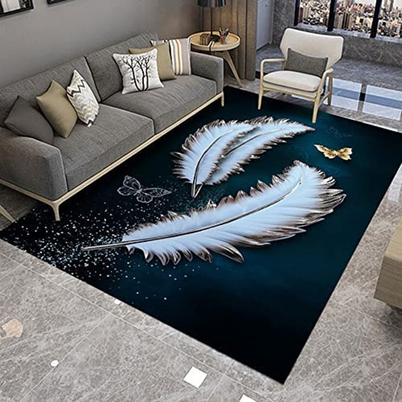 Gray Modern Rug Polyester Feather Rug Non-Slip Backing Rug for Living Room