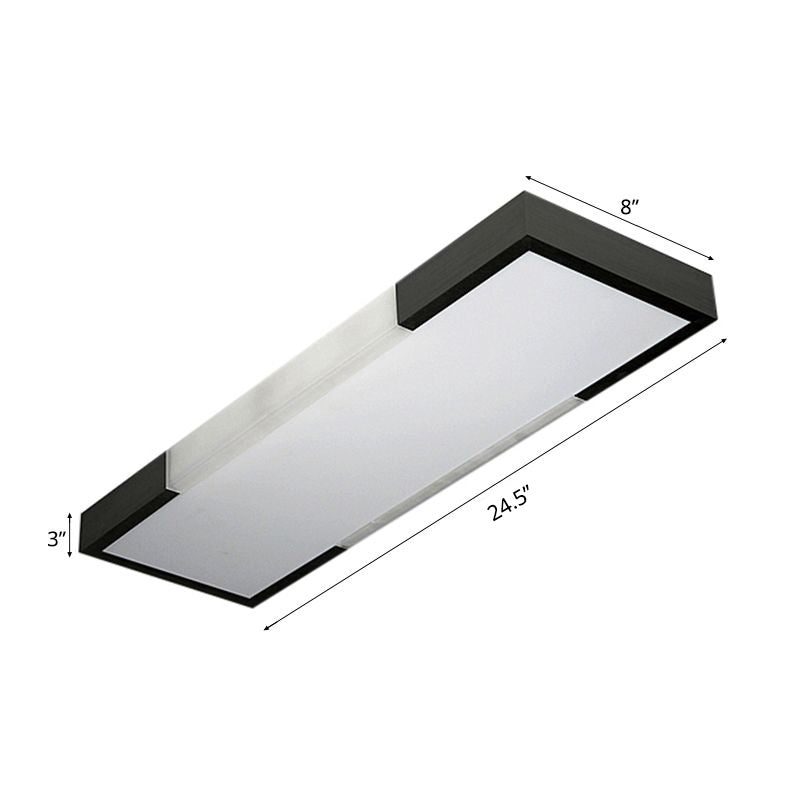 8"/15" Wide Simplicity Rectangular Flush Mount Lamp Metal 24.5"/35.5" Long Led Cloakroom Flush Light Fixture in Black/Silver