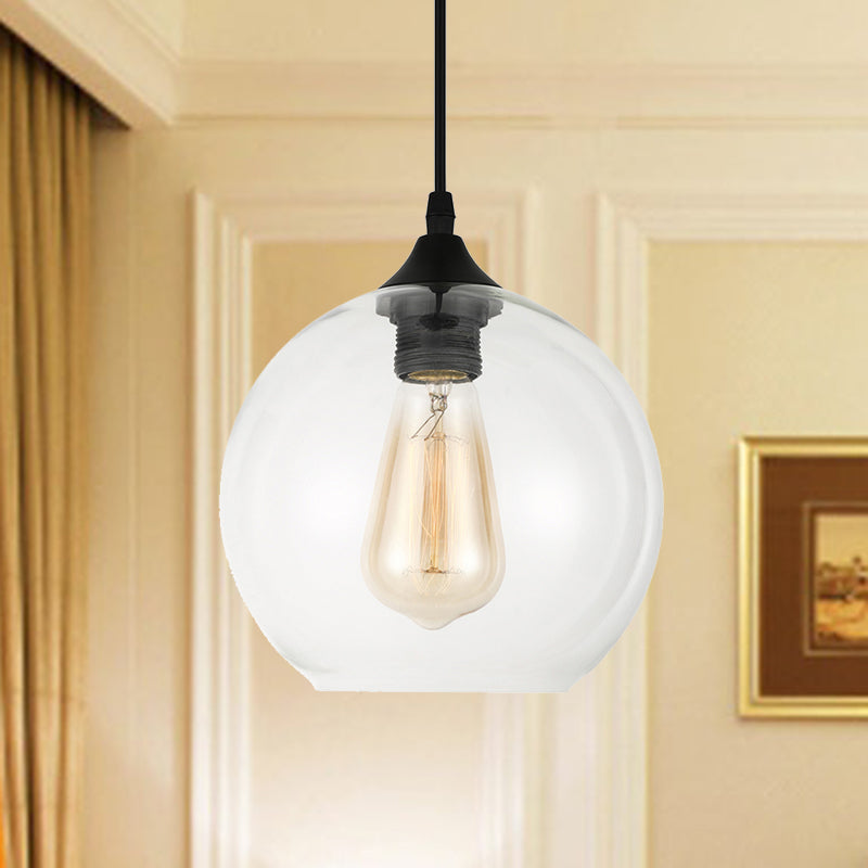 8 "/10"/12 "Luce a sospensione larga globo industriale 1 lampada appesa a grigio chiaro/trasparente in nero