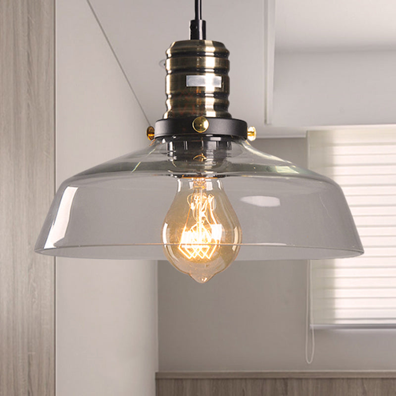 Single Light Hanging Ceiling Light with Barn Shade Clear/Brown Glass Industrial Dining Room Pendant Lighting