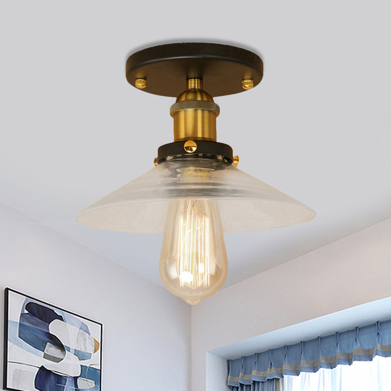 Soucoupe en verre givré, éclairage semi-affleurant, luminaire de cuisine vintage à 1 ampoule, noir/laiton/cuivre