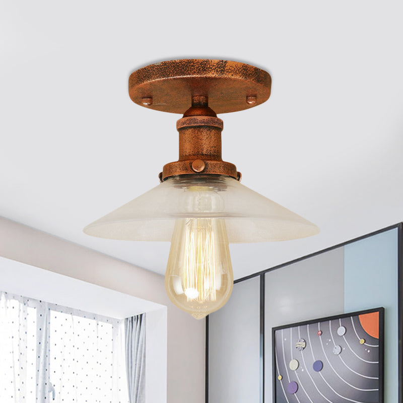 Soucoupe en verre givré, éclairage semi-affleurant, luminaire de cuisine vintage à 1 ampoule, noir/laiton/cuivre