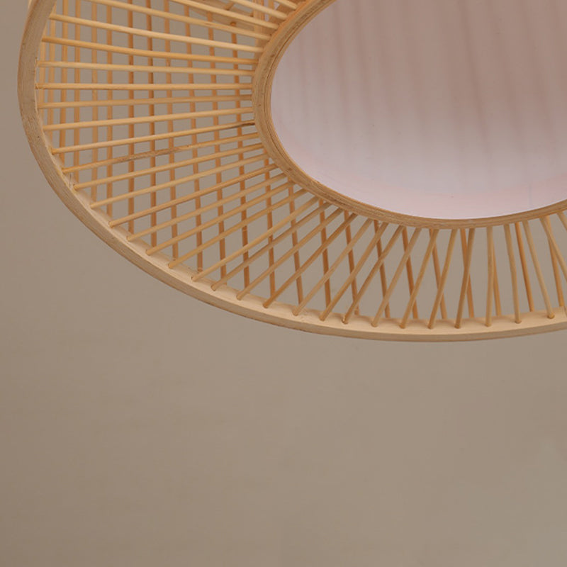 Beige Cylindrical Ceiling Mounted Light Asia Style Bamboo Bedroom Ceiling Lighting