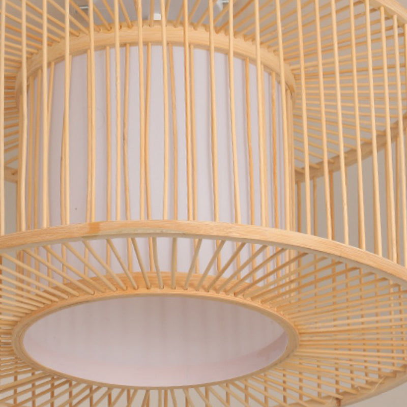 Beige Cylindrical Ceiling Mounted Light Asia Style Bamboo Bedroom Ceiling Lighting