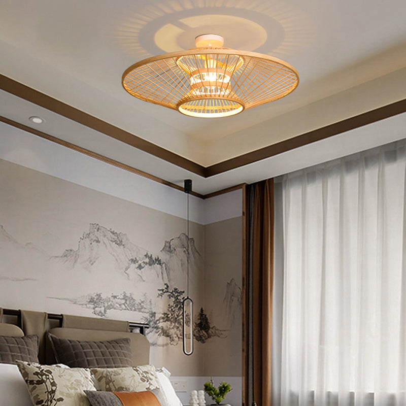 Untertasse Bamboo Deckenleuchte Asia Wohnzimmerdecke Licht in Beige