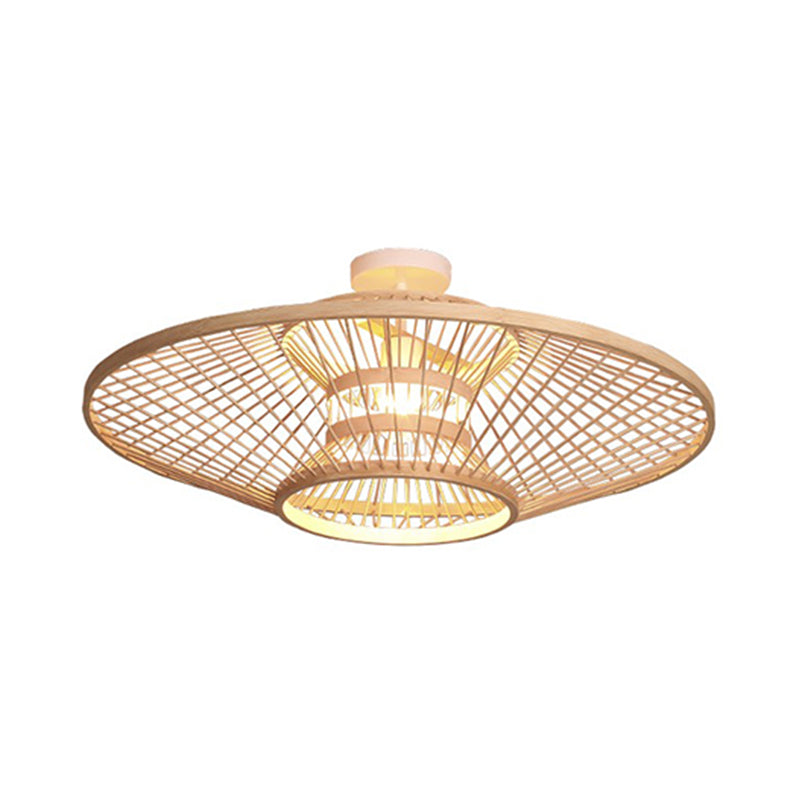 Untertasse Bamboo Deckenleuchte Asia Wohnzimmerdecke Licht in Beige