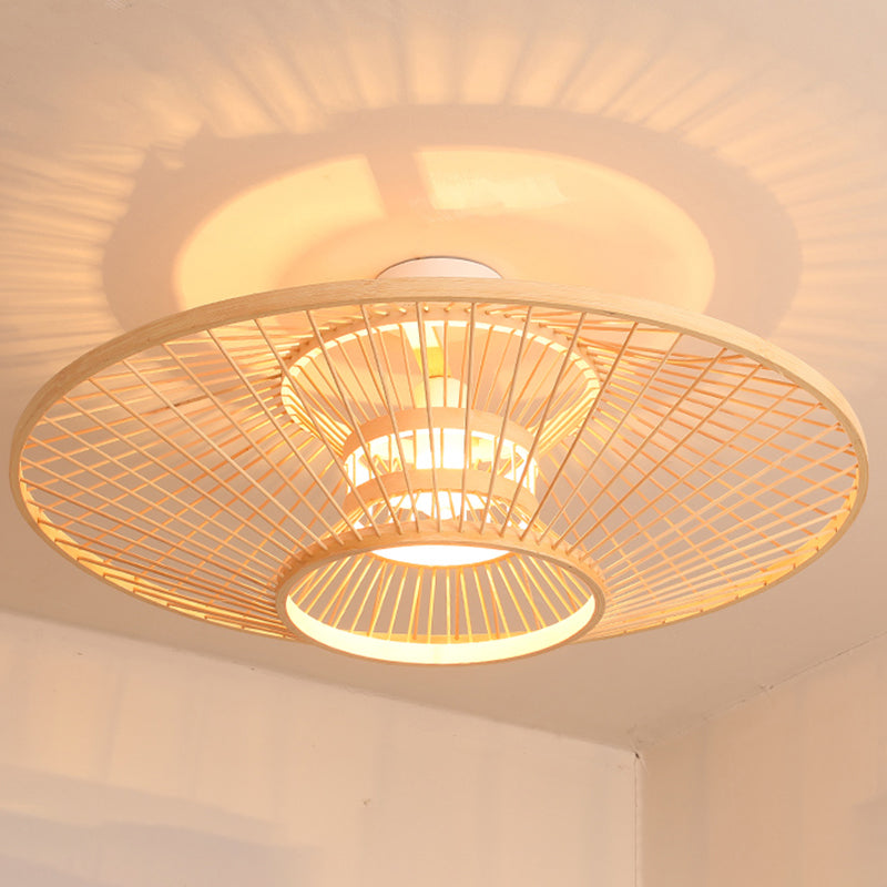 Untertasse Bamboo Deckenleuchte Asia Wohnzimmerdecke Licht in Beige