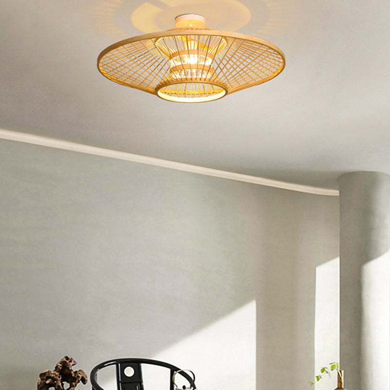 Untertasse Bamboo Deckenleuchte Asia Wohnzimmerdecke Licht in Beige